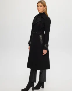 Loro Piana Cashmere & Wool Trench Coat With Leather Trim