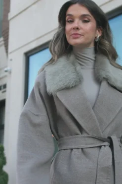 Loro Piana Cashmere & Wool Belted Jacket With Detachable Toscana Shearling Lamb Trim