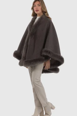 Loro Piana Cashmere & Wool Cape With Merinillo Shearling Lamb Trim