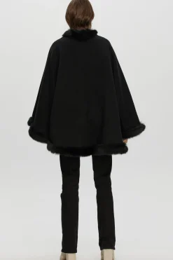 Loro Piana Cashmere & Wool Cape With Merinillo Shearling Lamb Trim