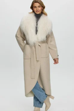 Loro Piana Cashmere & Wool Coat With Select Mongolian Shearling Lamb Collar, Belt