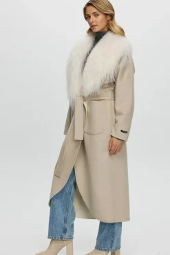 Loro Piana Cashmere & Wool Coat With Select Mongolian Shearling Lamb Collar, Belt
