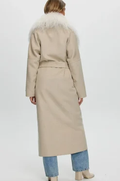 Loro Piana Cashmere & Wool Coat With Select Mongolian Shearling Lamb Collar, Belt