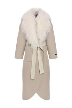 Loro Piana Cashmere & Wool Coat With Select Mongolian Shearling Lamb Collar, Belt