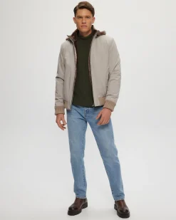 Men's Fabric Jacket With Lamb Lining And Detachable Hood