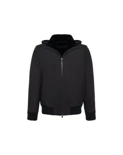 Men's Fabric Jacket With Lamb Lining And Detachable Hood