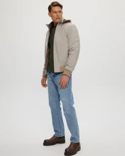 Men's Fabric Jacket With Lamb Lining And Detachable Hood