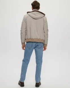 Men's Fabric Jacket With Lamb Lining And Detachable Hood