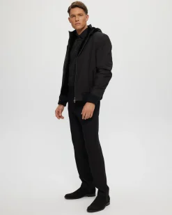 Men's Fabric Jacket With Lamb Lining And Detachable Hood