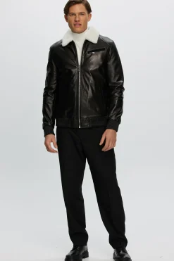 Men's Leather Jacket With Shearling Lamb