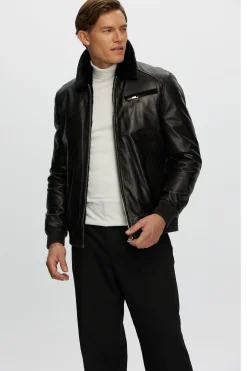 Men's Leather Jacket With Shearling Lamb