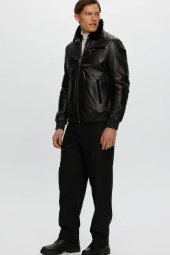 Men's Leather Jacket With Shearling Lamb
