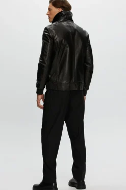 Men's Leather Jacket With Shearling Lamb