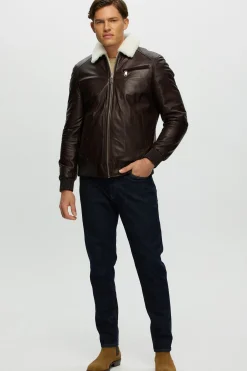 Men's Leather Jacket With Shearling Lamb