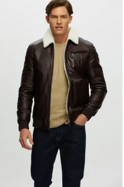 Men's Leather Jacket With Shearling Lamb