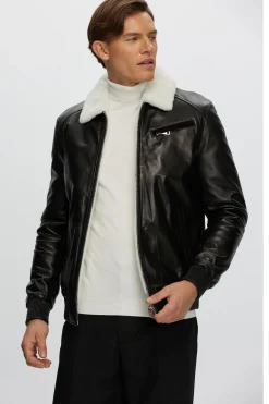 Men's Leather Jacket With Shearling Lamb