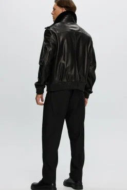 Men's Leather Jacket With Detachable Shearling Lamb Collar