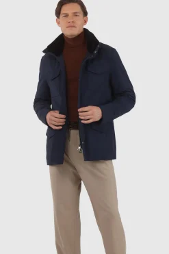 Men's Loro Piana Storm System Lined Jacket W/ Det. Shearling Lamb Collar, Concealed Hood