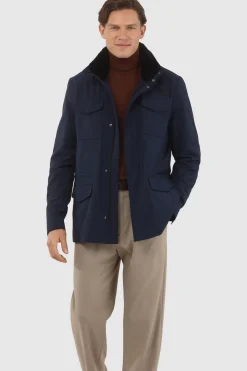 Men's Loro Piana Storm System Lined Jacket W/ Det. Shearling Lamb Collar, Concealed Hood