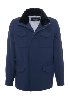 Men's Loro Piana Storm System Lined Jacket W/ Det. Shearling Lamb Collar, Concealed Hood