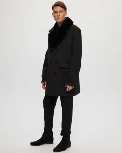 Men's Loro Piana Wool Coat With Detachable Merino Shearling Lamb Collar
