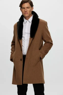 Men's Loro Piana Wool Short Coat With Select Shearling Lamb Collar