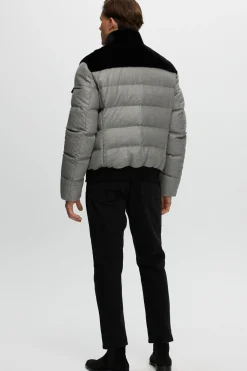 Men's Merino Shearling Lamb Bomber Jacket With Loro Piana Cashmere & Wool Quilted Down Sleeves And Back