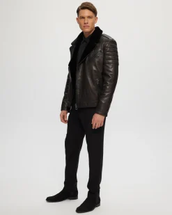 MENS NAPPA MOTO JACKET WITH SHEARLING LAMB LINING