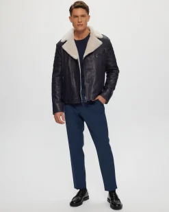 MENS NAPPA MOTO JACKET WITH SHEARLING LAMB LINING
