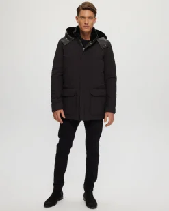 Men's Select Shearling Lamb Lined Parka With Leather Trim And Detachable Select Shearling Lamb Collar And Hood