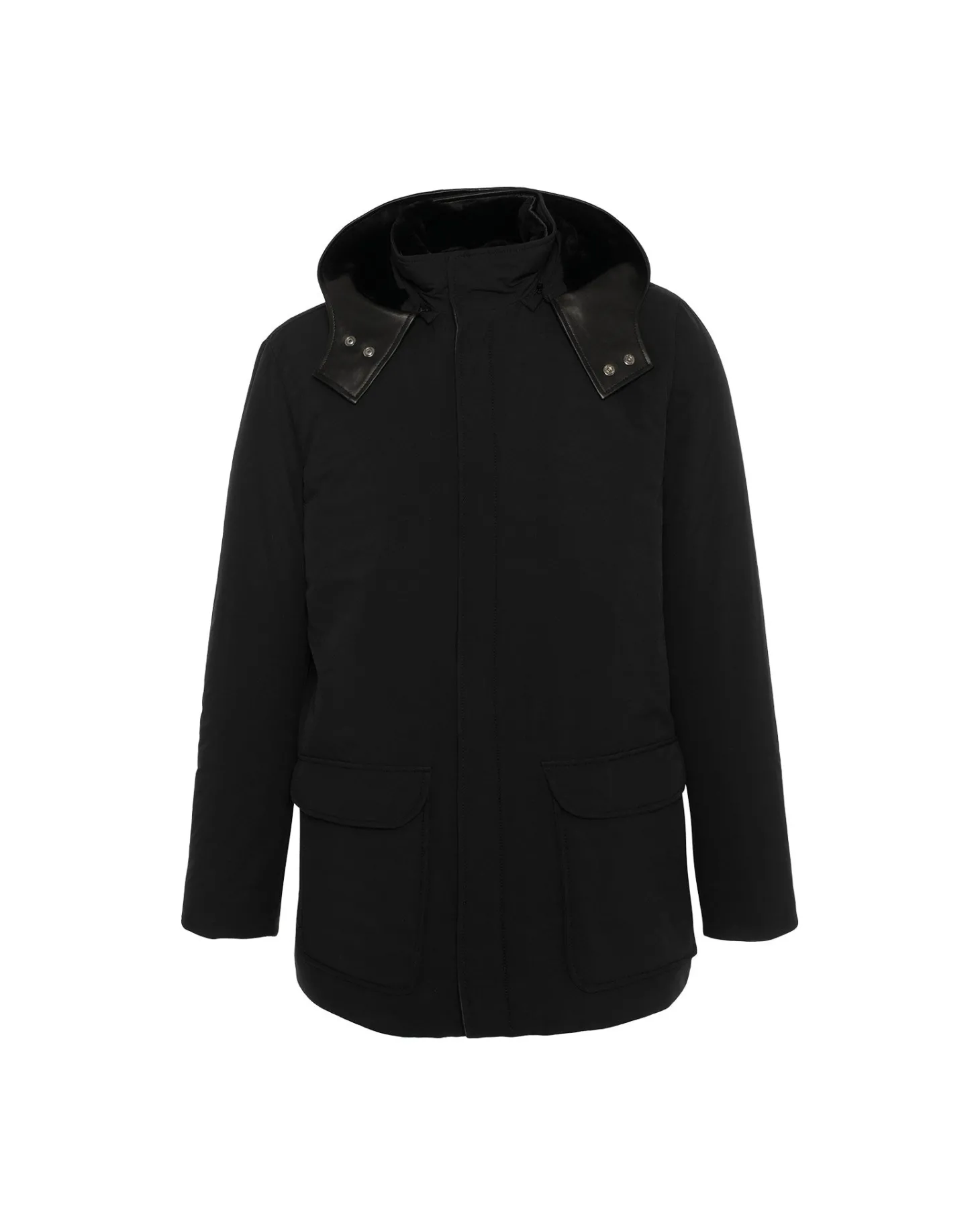 Men's Select Shearling Lamb Lined Parka With Leather Trim And Detachable Select Shearling Lamb Collar And Hood