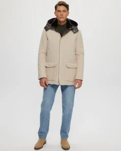 Men's Select Shearling Lamb Lined Parka With Leather Trim And Detachable Select Shearling Lamb Collar And Hood