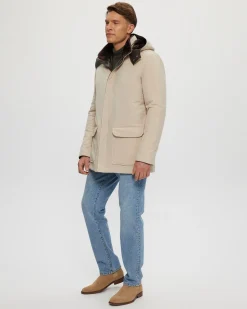 Men's Select Shearling Lamb Lined Parka With Leather Trim And Detachable Select Shearling Lamb Collar And Hood