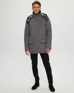 Men's Wool Parka With Detachable Hood And Shearling Lamb Collar