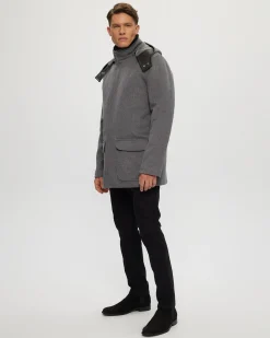 Men's Wool Parka With Detachable Hood And Shearling Lamb Collar