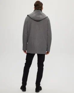 Men's Wool Parka With Detachable Hood And Shearling Lamb Collar