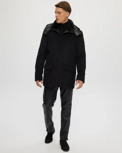 Men's Wool Parka With Detachable Hood And Shearling Lamb Collar