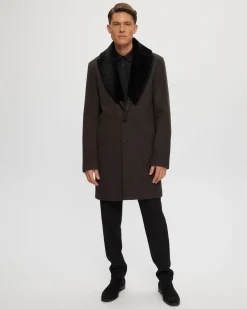 Men's Wool Short Coat With Detachable Merino Shearling Lamb Collar