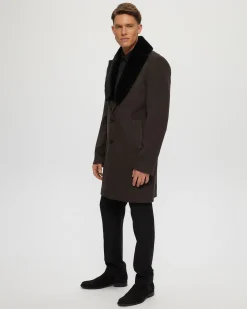 Men's Wool Short Coat With Detachable Merino Shearling Lamb Collar