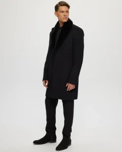 Men's Wool Short Coat With Detachable Merino Shearling Lamb Collar