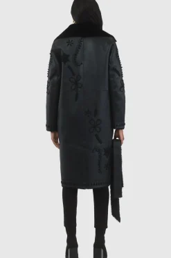 Merino Shearling Lamb Short Coat With Embroidery, Belt