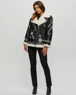 Merino Shearling Lamb Zip Jacket With Wool Embroidery