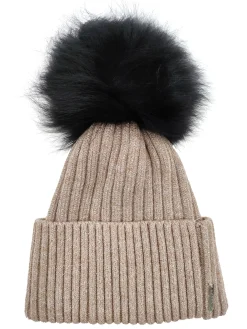 Metallic Wool Blend Knit Hat With Select Lamb Pompom