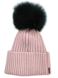 Metallic Wool Blend Knit Hat With Select Lamb Pompom