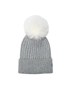 Metallic Wool Blend Knit Hat With Toscana Shearling Lamb Pompom