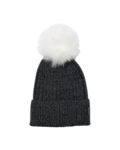 Metallic Wool Blend Knit Hat With Toscana Shearling Lamb Pompom