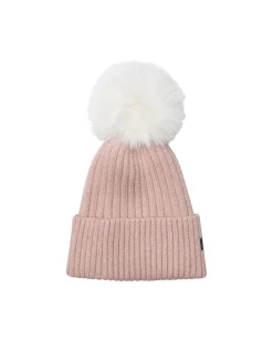 Metallic Wool Blend Knit Hat With Toscana Shearling Lamb Pompom