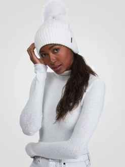 Metallic Wool Blend Knit Hat With Toscana Shearling Lamb Pompom