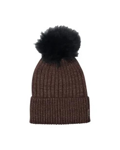 Metallic Wool Blend Knit Hat With Toscana Shearling Lamb Pompom