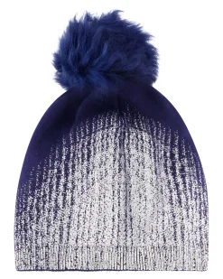 Metallic Wool Blend Knit Hat With Toscana Shearling Lamb Pompom
